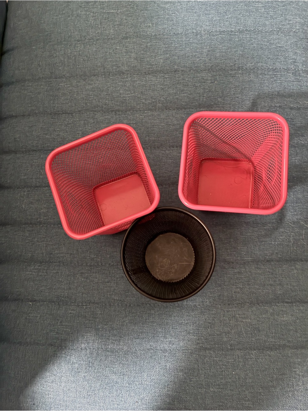 IKEA Pink Square Mesh Organizers with Black Round Mesh Pen Cup